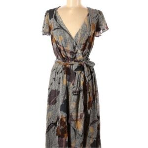 Maeve Anthropologie 100% silk midi faux wrap dress